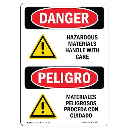 OSHA Danger, Hazardous Materials Handle W/ Care, 24in X 18in Decal